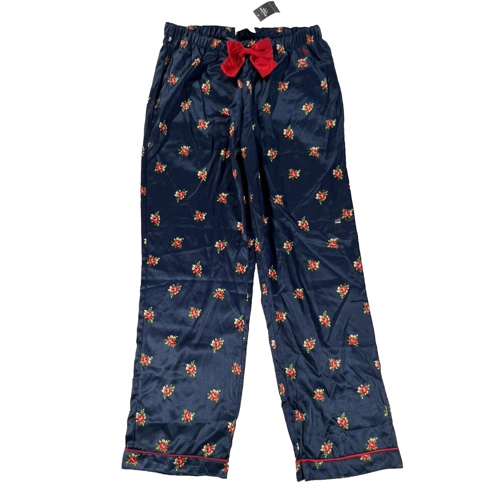 Abercrombie & Fitch Womens Satin Soft Blue Floral Pajama Pants Size Medium NWT